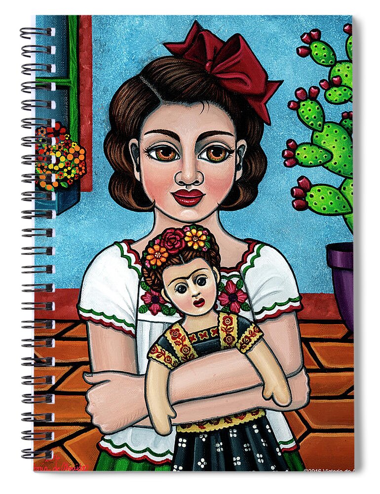 Hispanic Art Spiral Notebook featuring the painting The Blue House by Victoria De Almeida