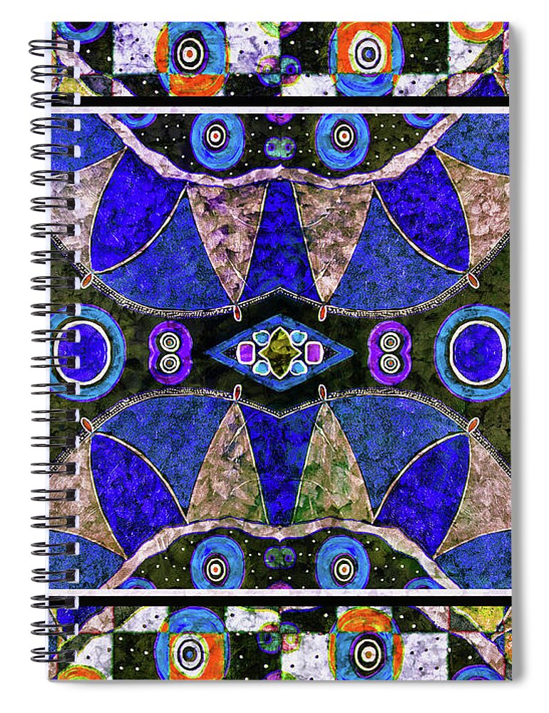 Symmetry Spiral Notebook featuring the mixed media The Blue Vibrations by Jolanta Anna Karolska