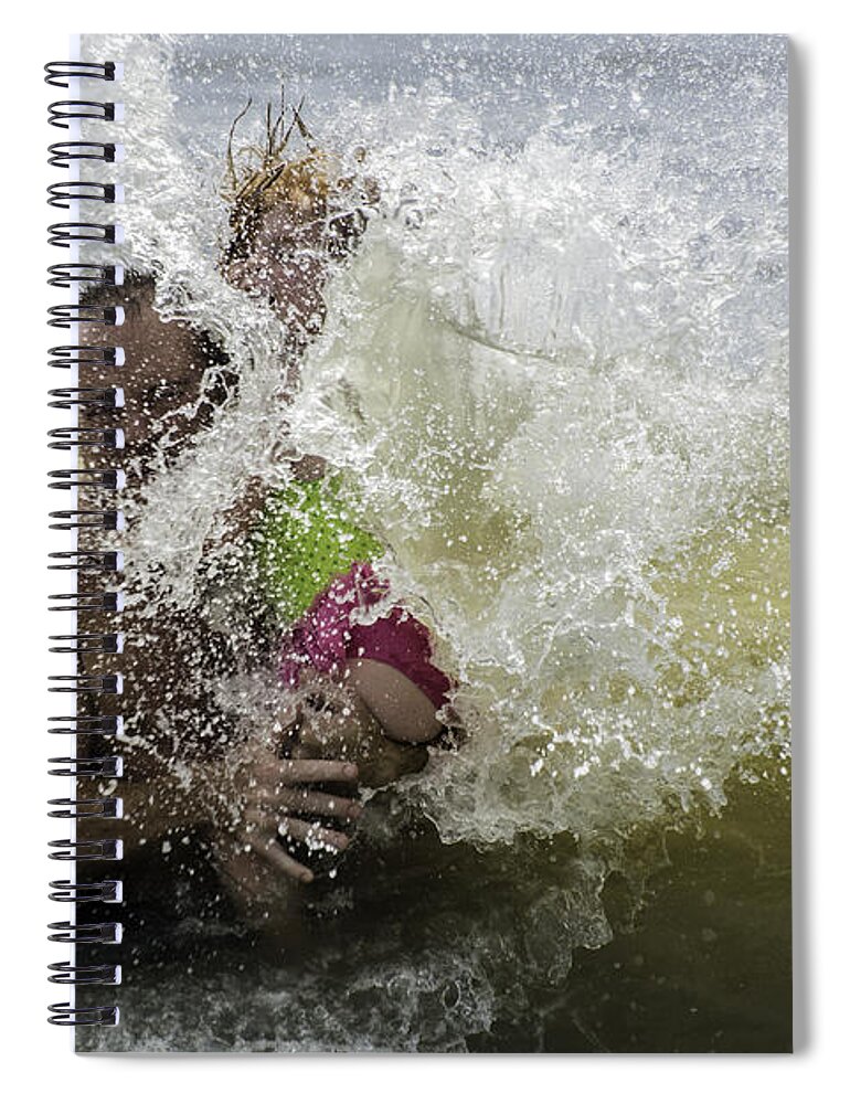 Ocean Beach Wave Surf Family Father Daughter Spiral Notebook featuring the photograph The Boom by WAZgriffin Digital