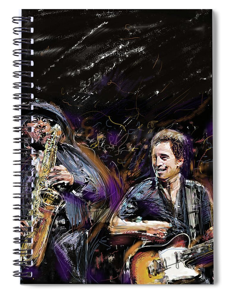 Bruce Springsteen Spiral Notebook featuring the mixed media The Boss and the Big Man by Russell Pierce