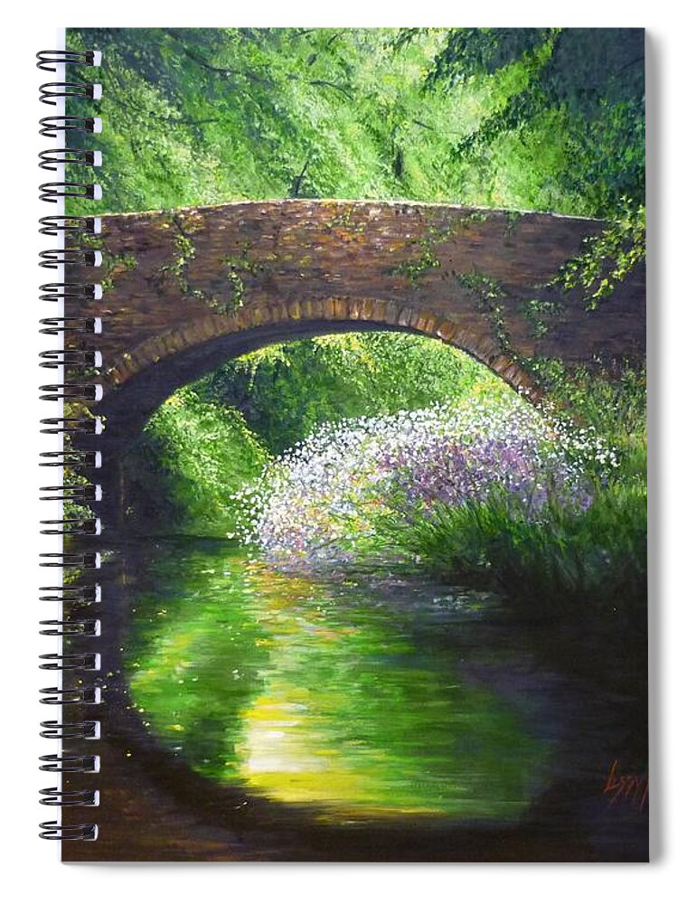 Bridge Spiral Notebook featuring the painting The Bridge where two Souls meet... by Lizzy Forrester