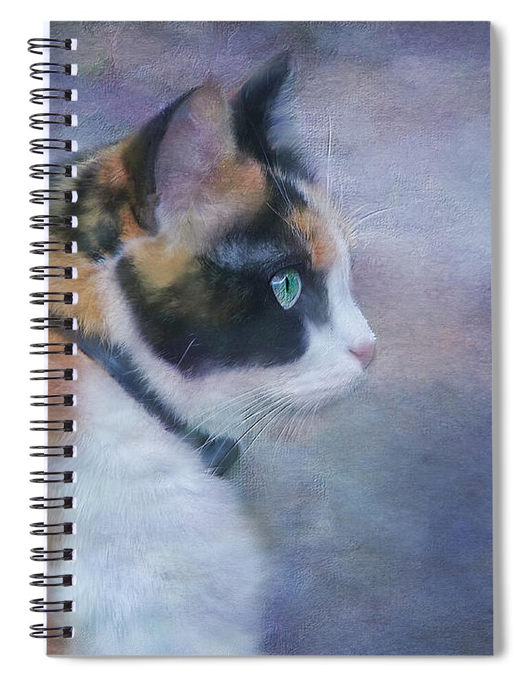 Cat Spiral Notebook featuring the digital art The Calico Staredown by Colleen Taylor
