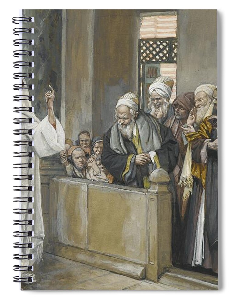 Pharisees;tissot Spiral Notebook featuring the painting The Chief Priests Ask Jesus by What Right Does He Act in This Way by James Jacques Joseph Tissot