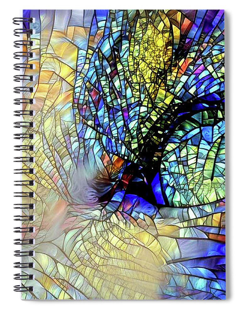 Stained Glass Spiral Notebook featuring the digital art The Church of Cat by Peggy Collins