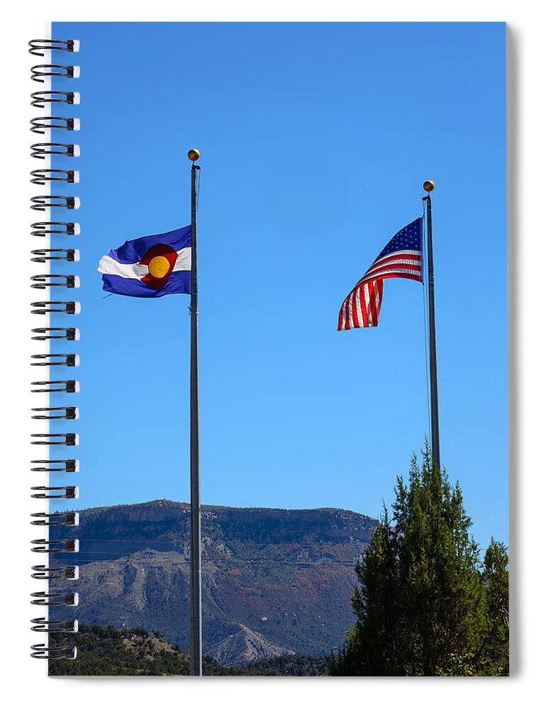 Landscape Spiral Notebook featuring the photograph The Colorado State Flag with Old Glory by Tikvah's Hope