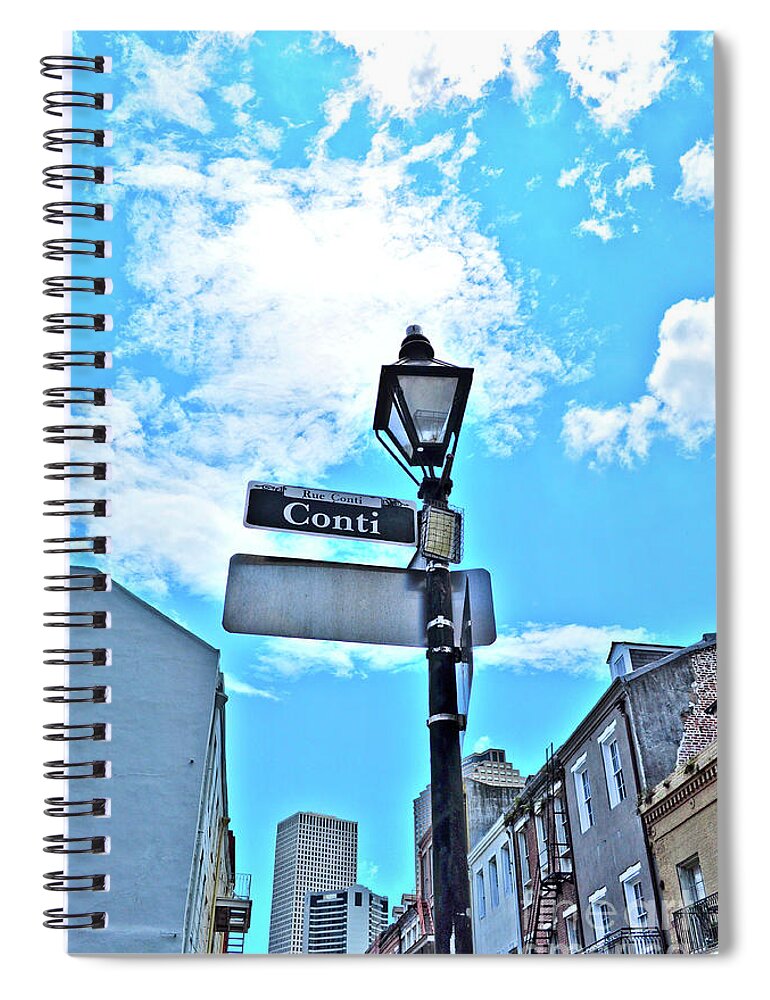 Conti Spiral Notebook featuring the photograph The Corner of Conti by Frances Ann Hattier