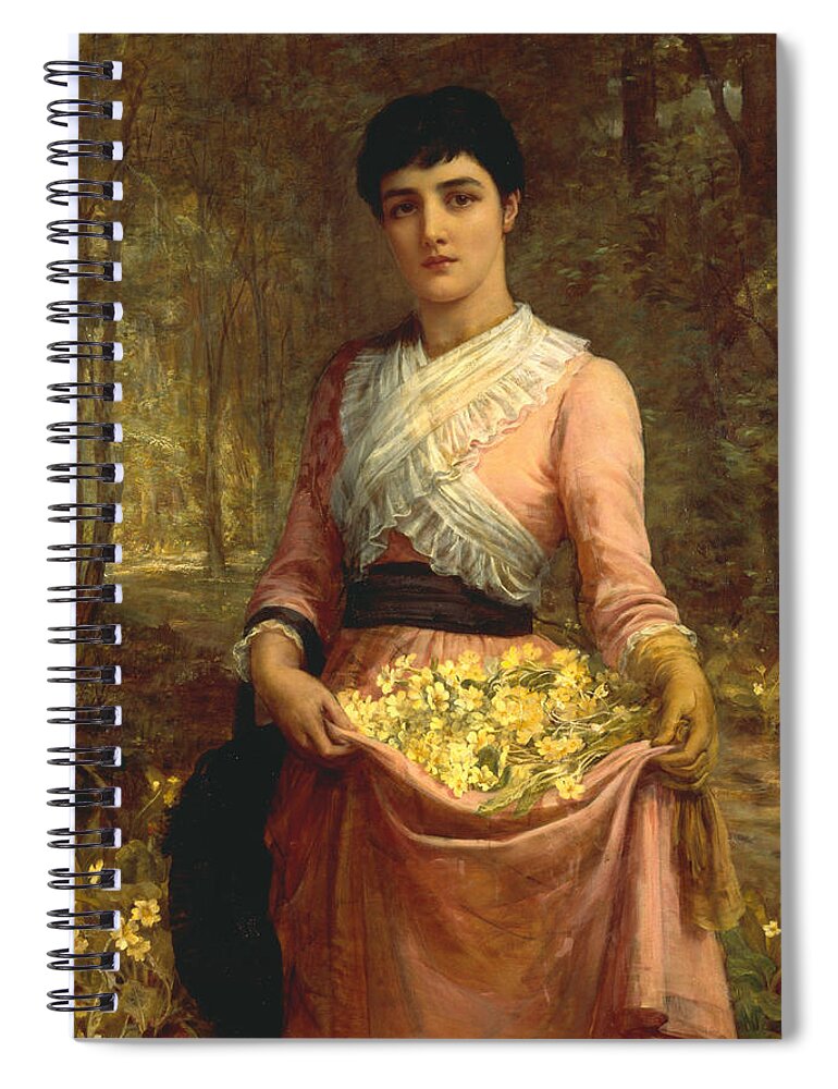 19th Century Art Spiral Notebook featuring the painting The Daughters of Our Empire. England - The Primrose by Edwin Long