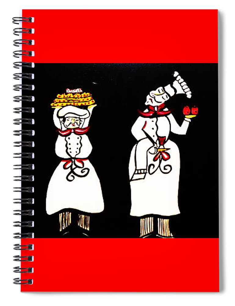 The Drunken Chefs Spiral Notebook featuring the painting The Drunken Chefs by Nora Shepley
