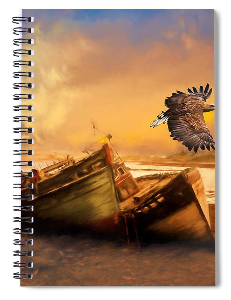 The Eagle And The Boat Spiral Notebook featuring the photograph The Eagle And The Boat by Georgiana Romanovna