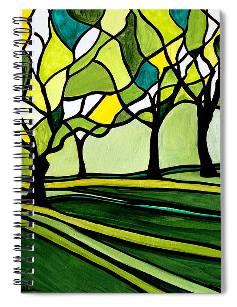 Emerald Spiral Notebook featuring the painting The Emerald Glass Forest by Elizabeth Robinette Tyndall