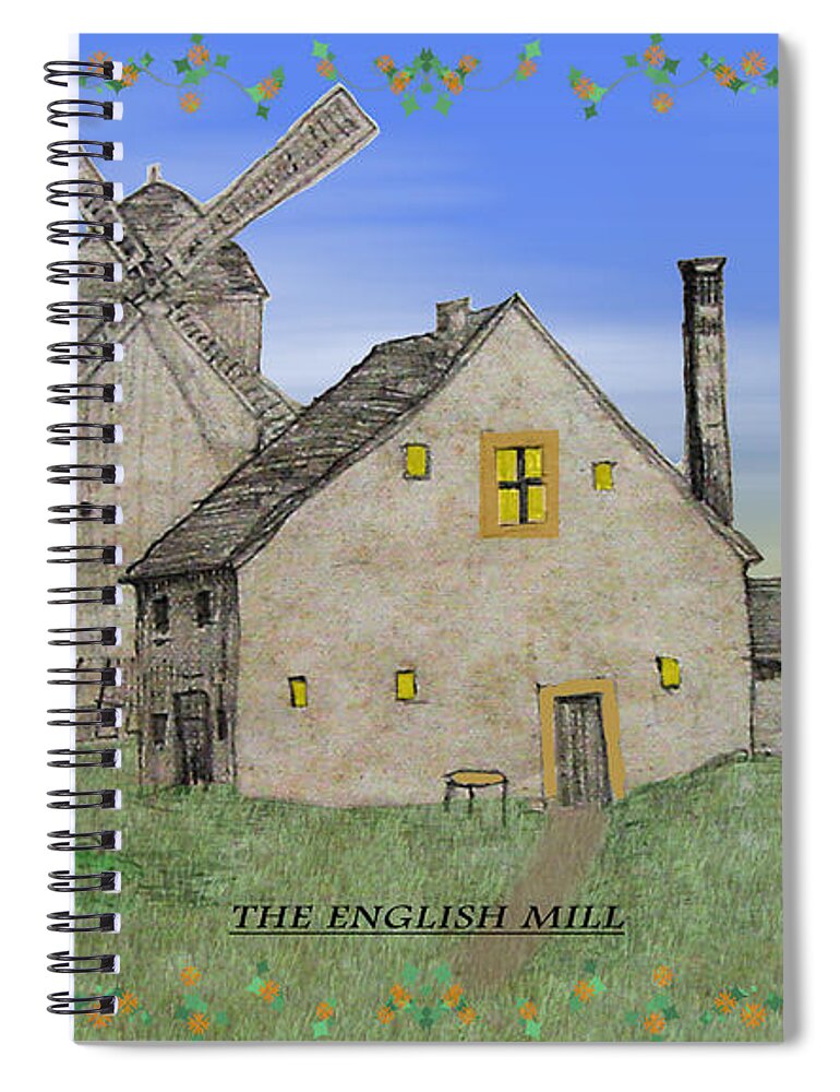 Landscape Spiral Notebook featuring the digital art The English Mill V4 by Donna L Munro