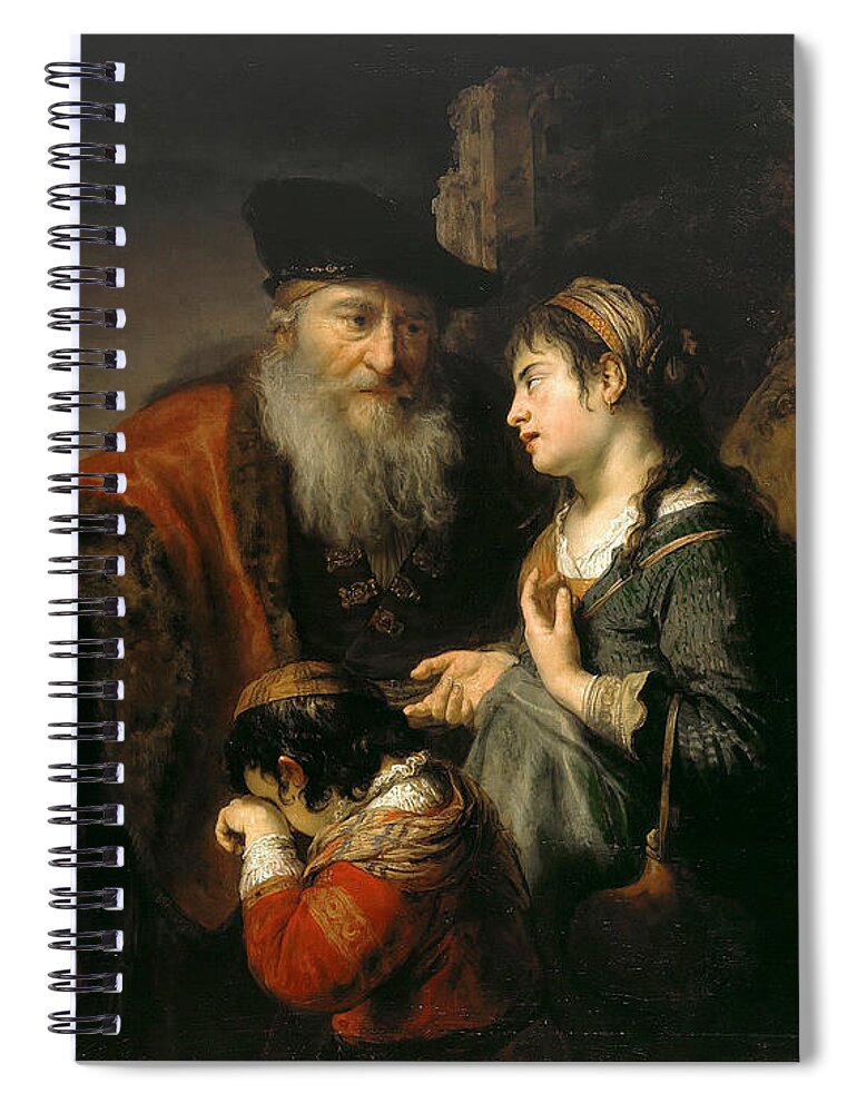 Govert Flinck Spiral Notebook featuring the painting The Expulsion of Hagar by Govert Flinck