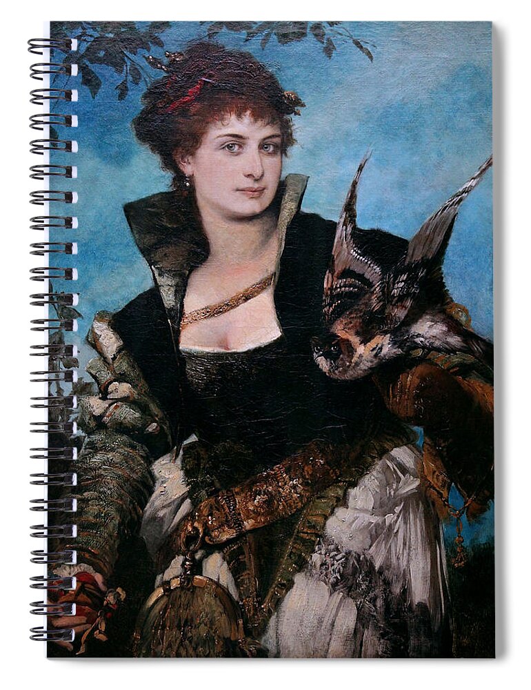 Hans Makart Spiral Notebook featuring the painting The Falconer by Hans Makart