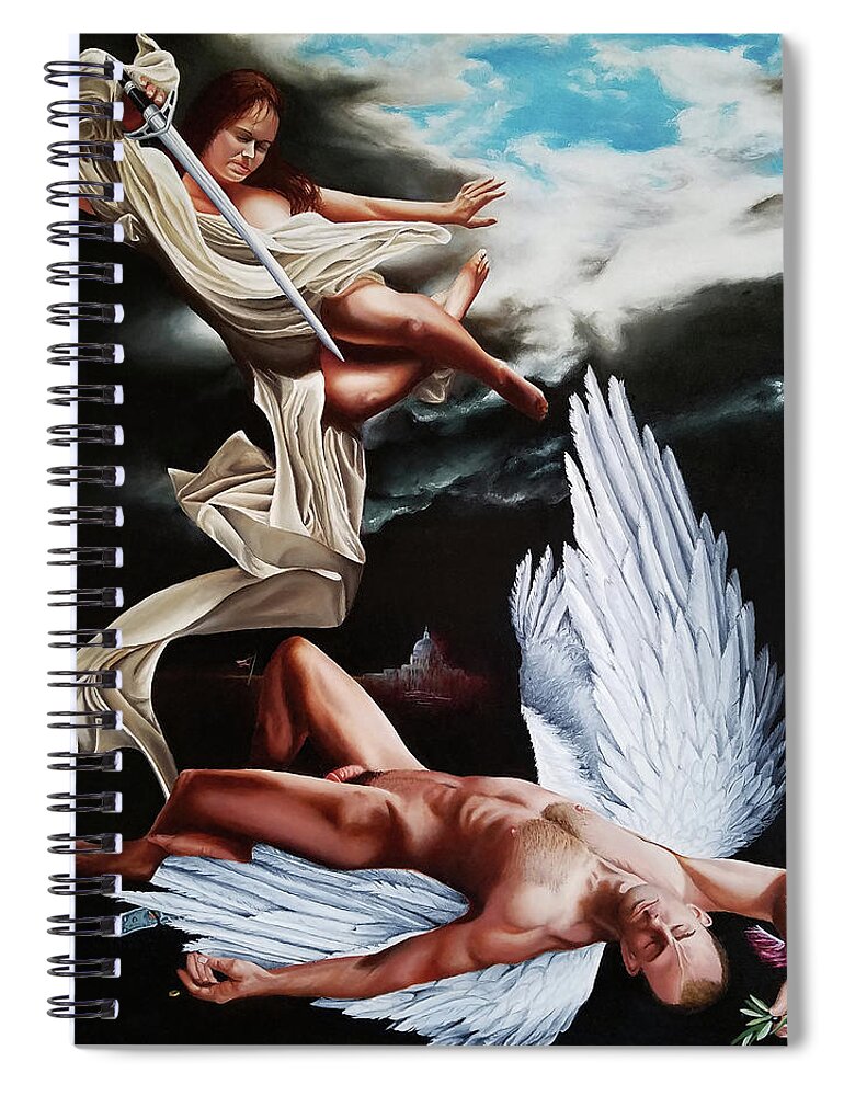 Angels Spiral Notebook featuring the painting The Fallen by Vic Ritchey