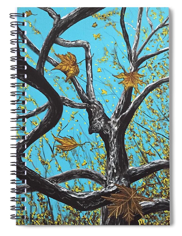 Leaves Spiral Notebook featuring the painting The Falling by Joel Tesch