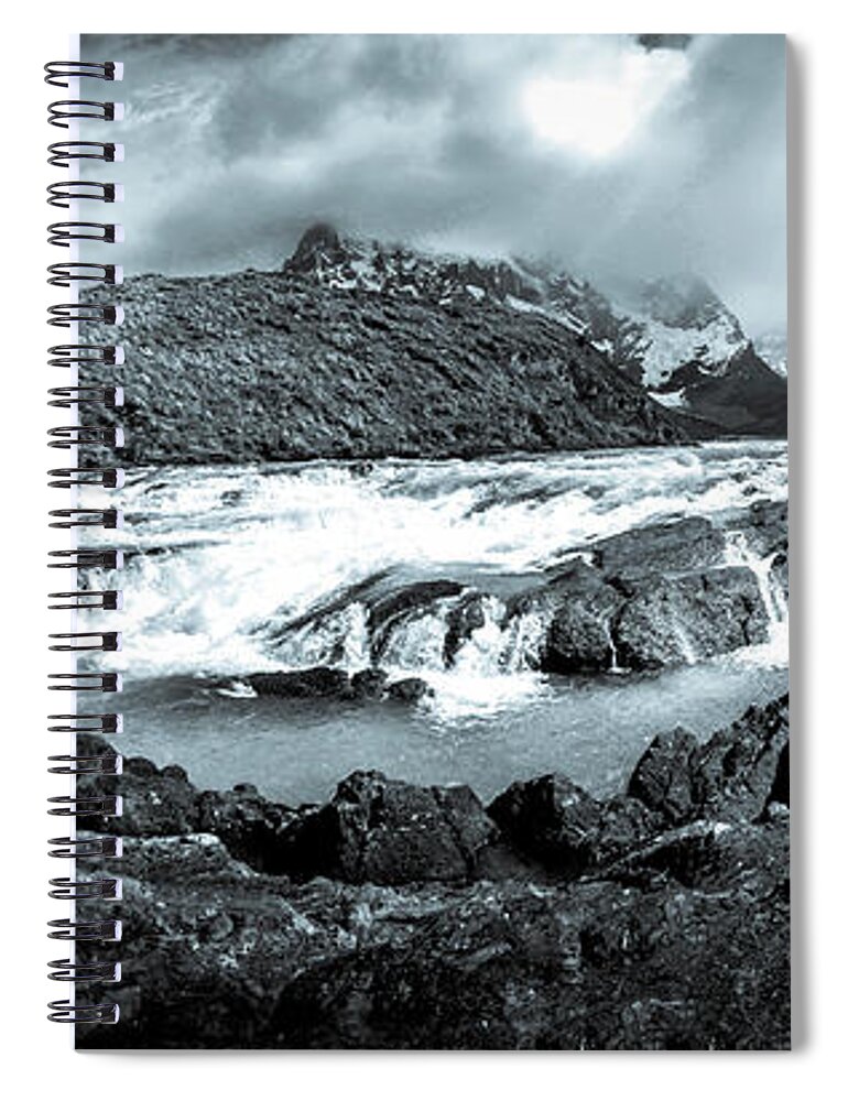Waterfall Spiral Notebook featuring the photograph The Falls in Black and White by Andrew Matwijec