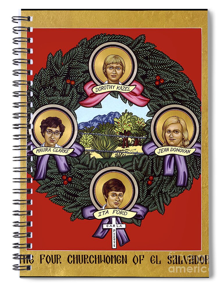 The Four Church Women Of El Salvador Spiral Notebook featuring the painting The Four Church Women of El Salvador - LWFCW by Lewis Williams OFS