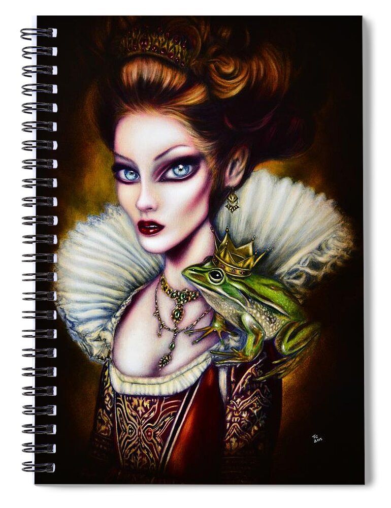 Red Spiral Notebook featuring the painting Frog Princess Painting by Tiago Azevedo Pop Surrealism Art by Tiago Azevedo