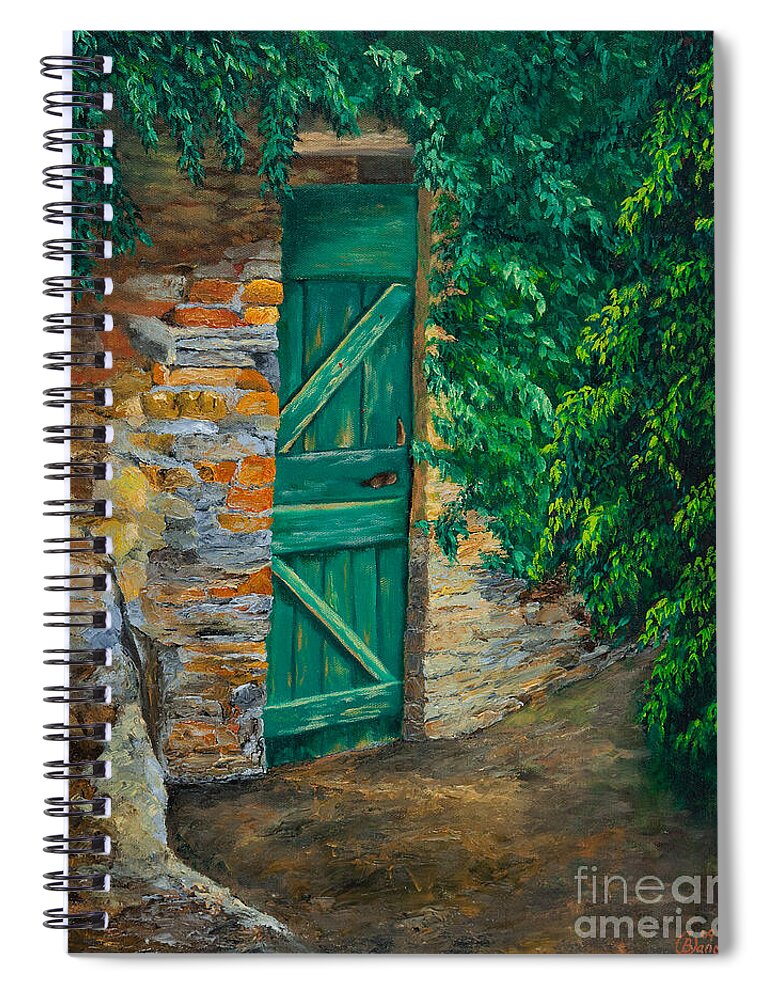 Cinque Terre Italy Art Spiral Notebook featuring the painting The Garden Gate In Cinque Terre by Charlotte Blanchard