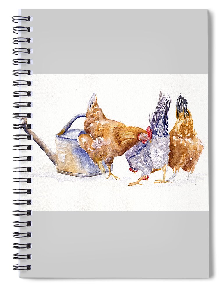 Hens. Chickens Spiral Notebook featuring the painting The Garden Girls - Hens and Chickens by Debra Hall