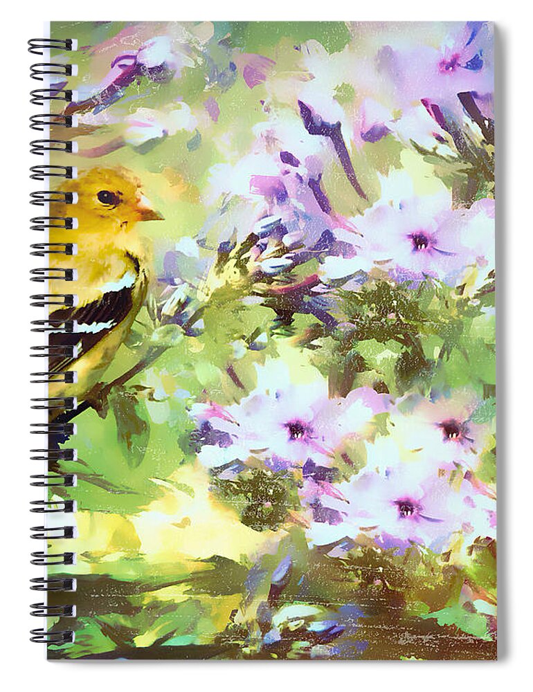 Goldfinch Spiral Notebook featuring the painting The Garden Phlox Princess by Tina LeCour