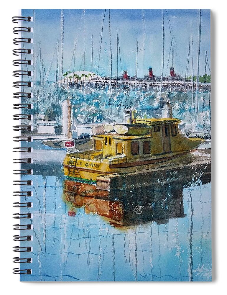 Boats Spiral Notebook featuring the painting THE GENTLE GIANT At Rainbow Harbor by Debbie Lewis