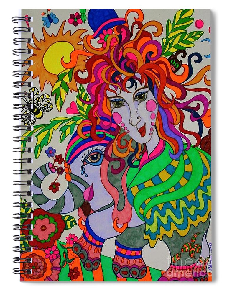 Girl Spiral Notebook featuring the painting The Girl and the Elephant by Alison Caltrider