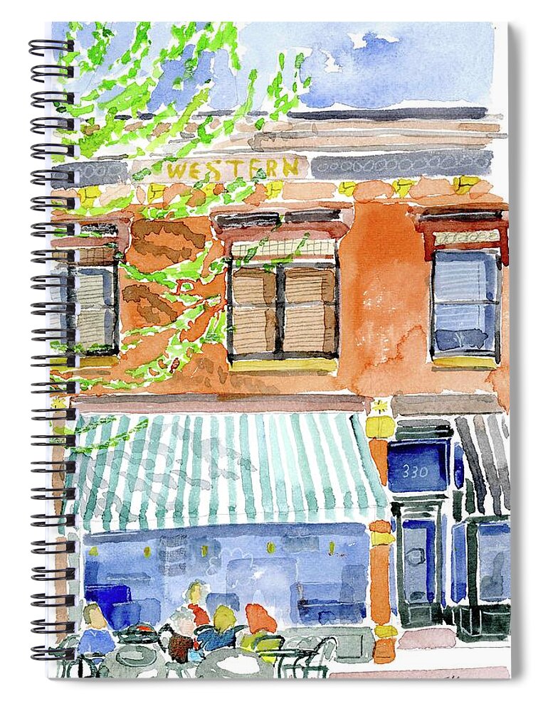 Coffee Spiral Notebook featuring the painting The Girls on Phillips by Rodger Ellingson