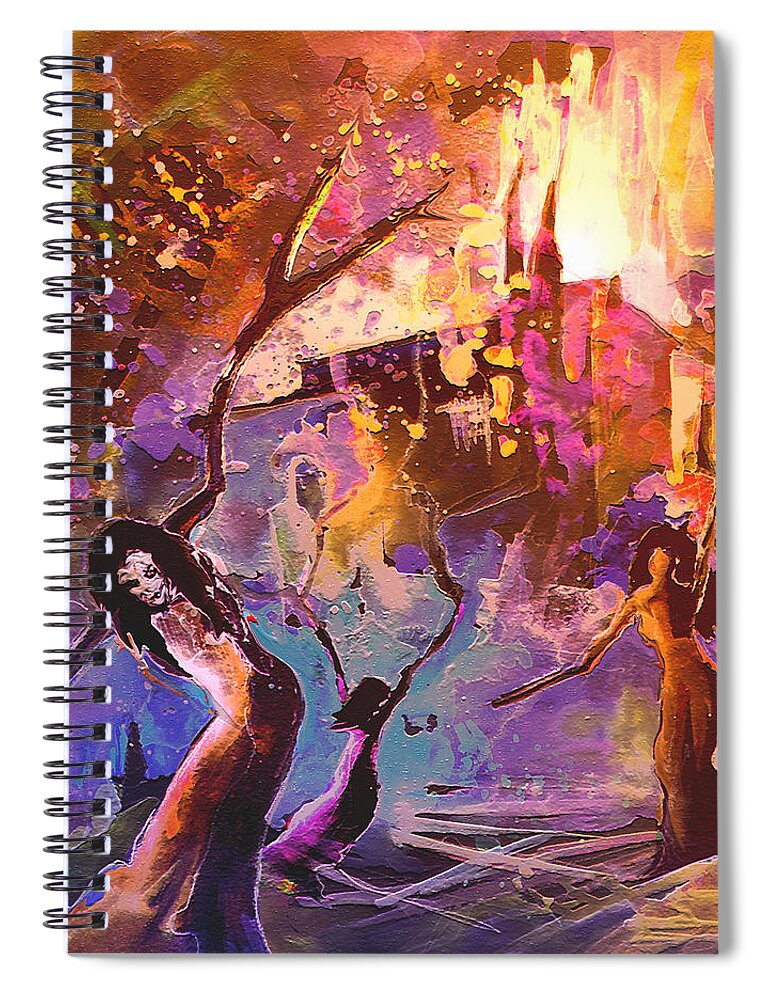 Fantascape Spiral Notebook featuring the painting The Great Fire of Woman by Miki De Goodaboom