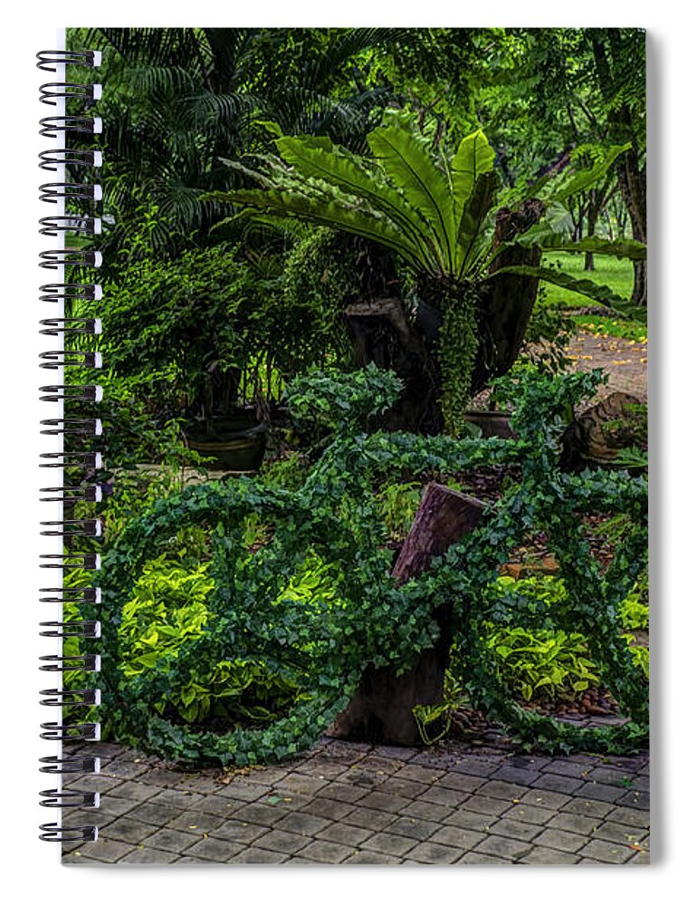 Michelle Meenawong Spiral Notebook featuring the photograph The Green Bicycle by Michelle Meenawong