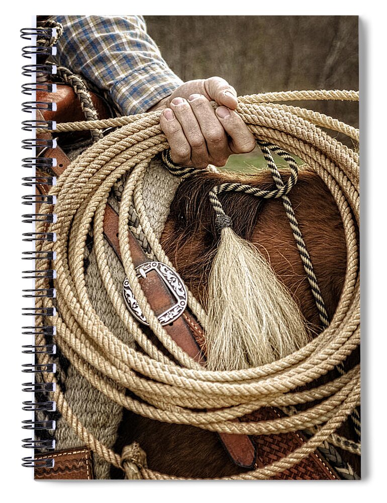 Cowboy Spiral Notebook featuring the photograph The Hands of a Cowboy by Greg and Chrystal Mimbs