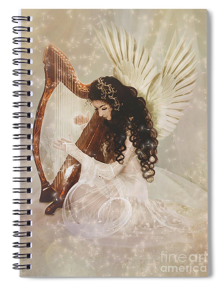 Fantasy Spiral Notebook featuring the digital art The Harpist by Babette Van den Berg