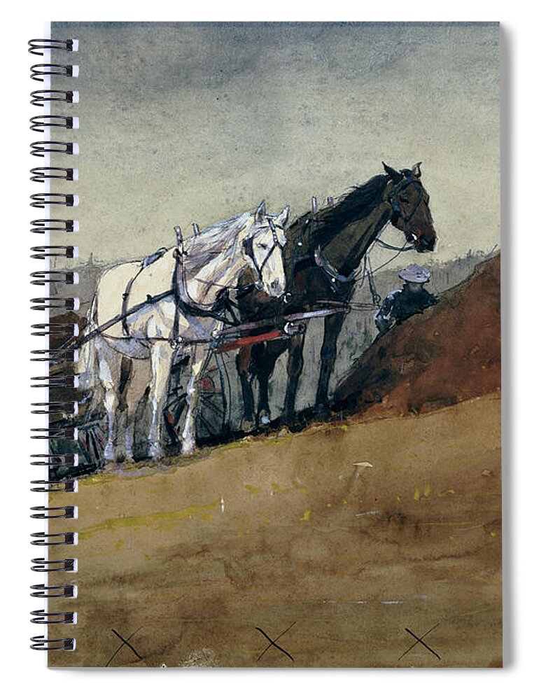 Winslow Homer Spiral Notebook featuring the drawing The Hilltop Barn. Houghton Farm by Winslow Homer
