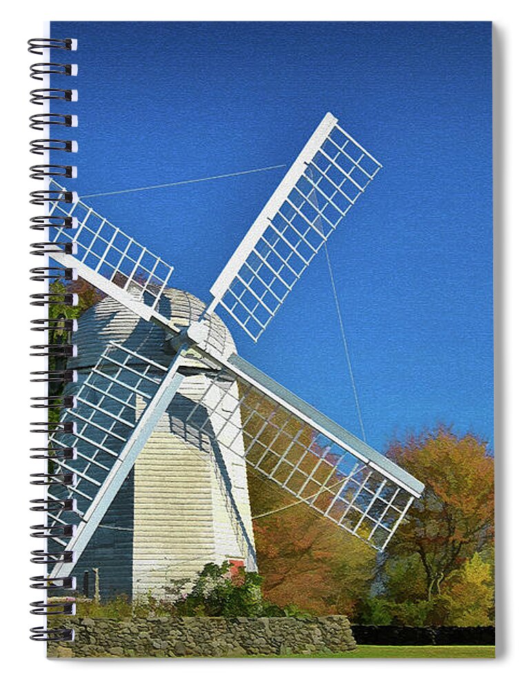 Jamestown Spiral Notebook featuring the photograph The Jamestown Windmill by Nancy De Flon