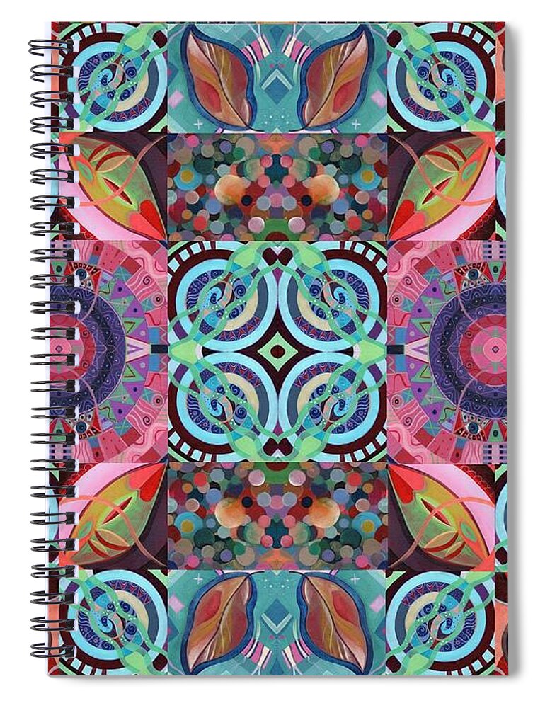 Abstract Art Spiral Notebook featuring the painting The Joy of Design Mandala Series Puzzle 7 Arrangement 1 by Helena Tiainen