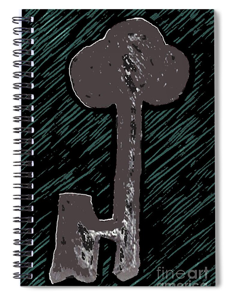 The Key Spiral Notebook featuring the digital art The Key - Green by Curtis Sikes