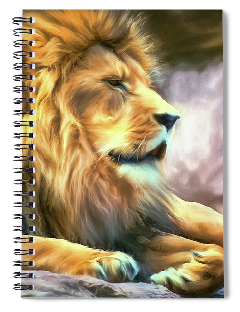 Lion Spiral Notebook featuring the painting The King Of Cool by Tina LeCour