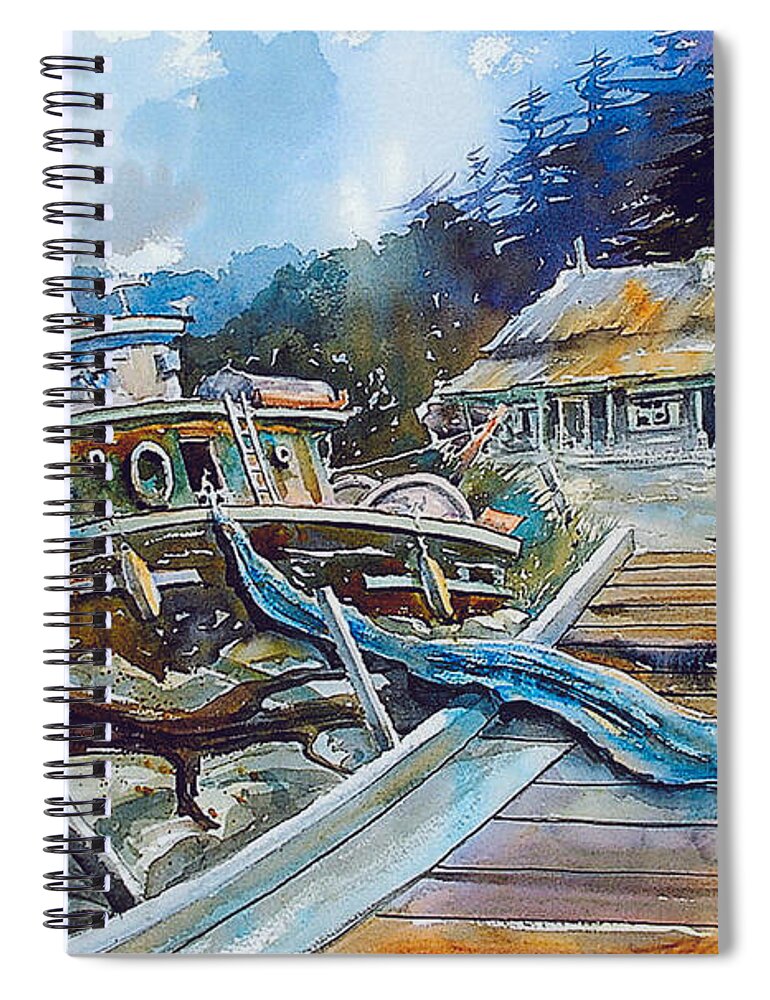 Boat Spiral Notebook featuring the painting The Last Bastion..on the Beach by Ron Morrison