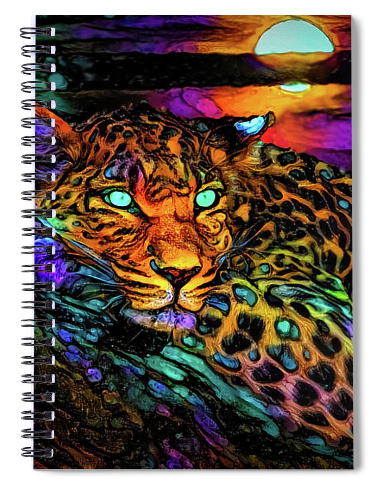 The Leopard On The Tree Spiral Notebook featuring the mixed media A Leopard on the tree by Lilia D