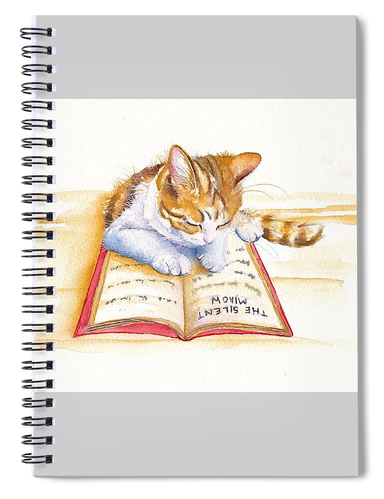 Cats Spiral Notebook featuring the painting Reading Kitten - The Lesson by Debra Hall