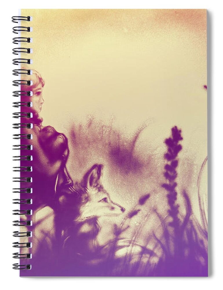 The Little Prince Spiral Notebook featuring the painting The Little Prince, The Fox and the Rose by Elena Vedernikova