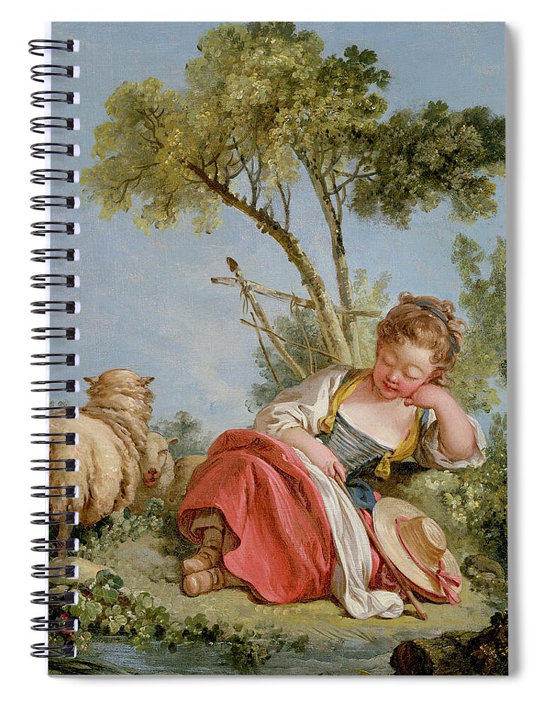 Shepherdess Spiral Notebook featuring the painting The Little Shepherdess by Francois Boucher