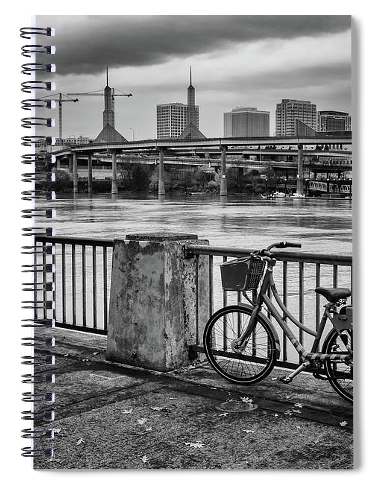 Fall Spiral Notebook featuring the photograph The Lone Bike by Steven Clark