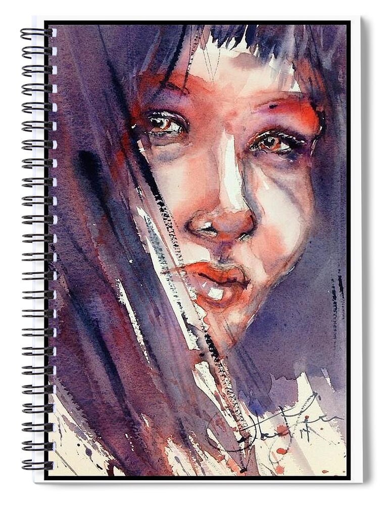 Portrait Spiral Notebook featuring the painting The Look by Judith Levins