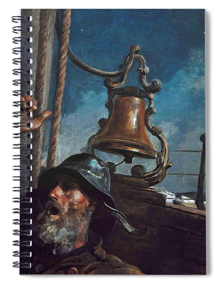 Winslow Homer Spiral Notebook featuring the painting The Lookout. All's Well by Winslow Homer