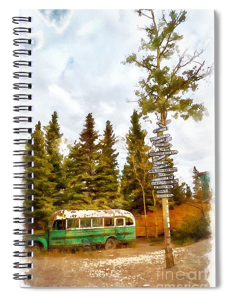 The Magic Bus Spiral Notebook featuring the digital art The Magic Bus by Eva Lechner