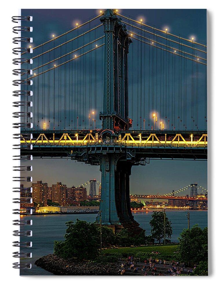 New York City Spiral Notebook featuring the photograph The Manhattan Bridge During Blue Hour by Chris Lord