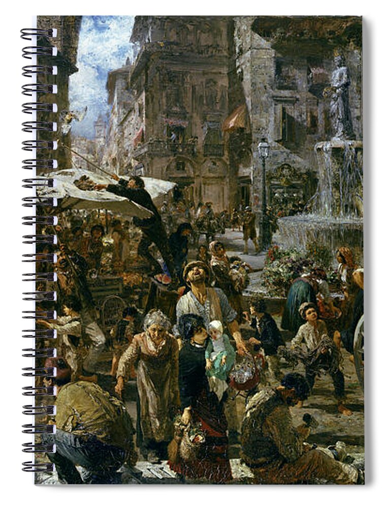 The Spiral Notebook featuring the painting The Market of Verona by Adolph Menzel