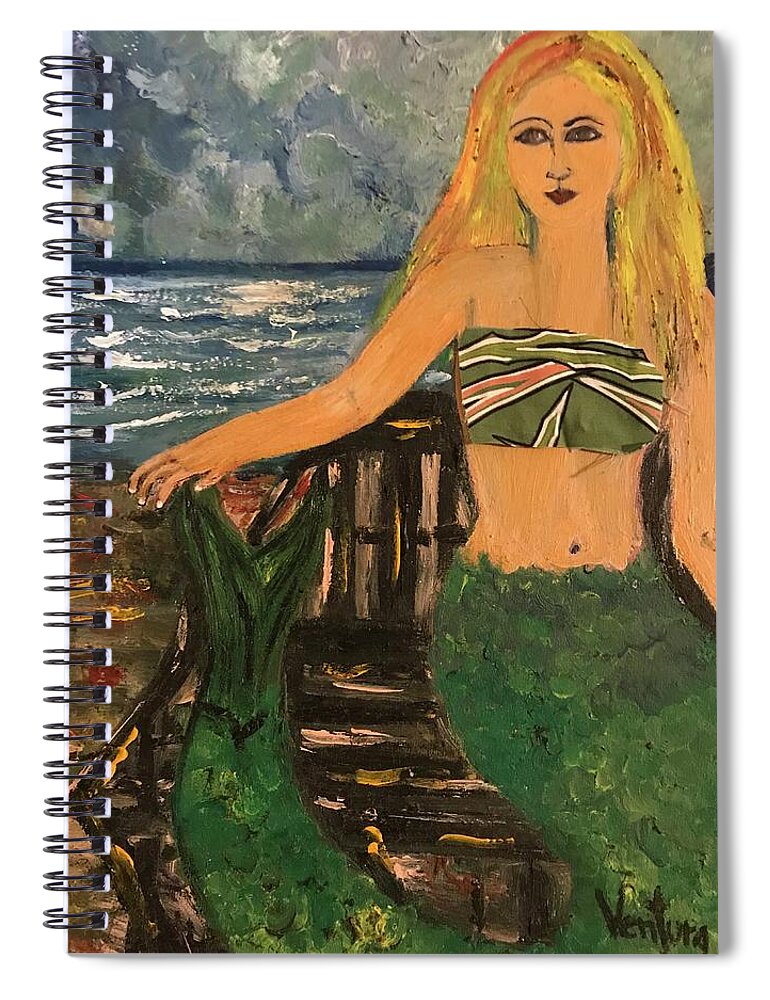 Mermaid Spiral Notebook featuring the painting The Mermaid of Kanaha Pond by Clare Ventura