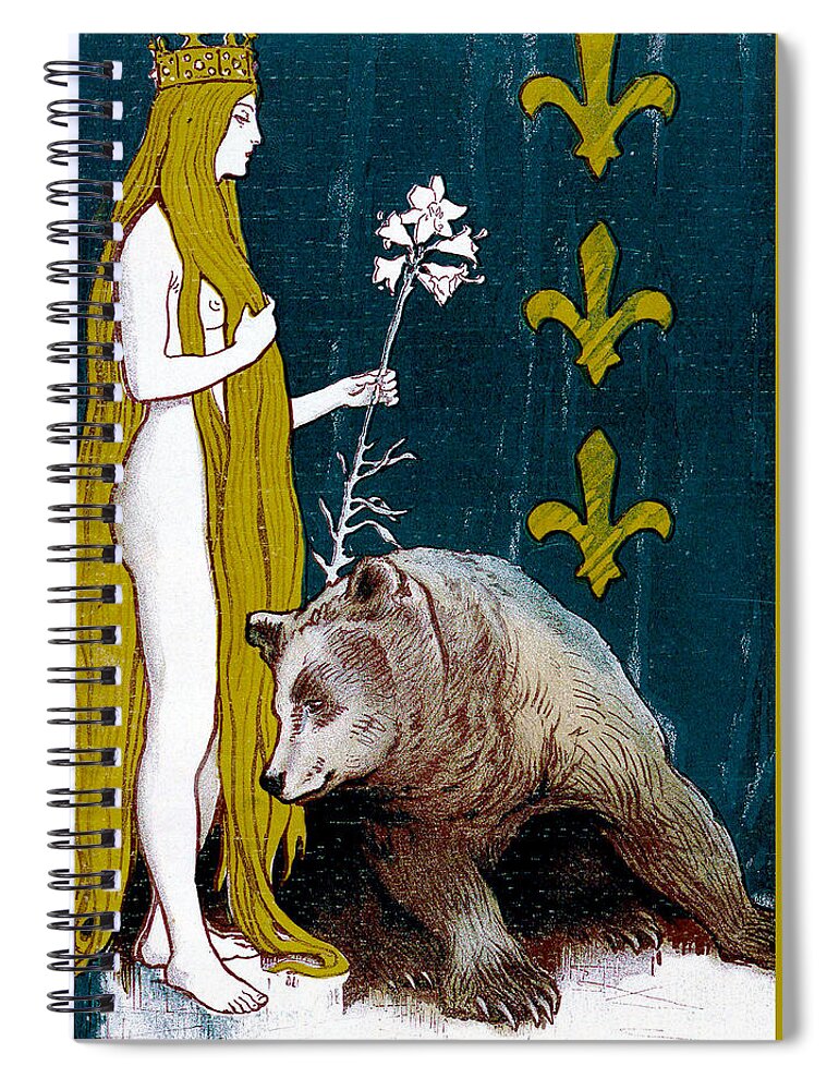 The Nude And The Bear Spiral Notebook featuring the painting The Nude and the Bear Jugend Magazine Cover by Jugend Magazine